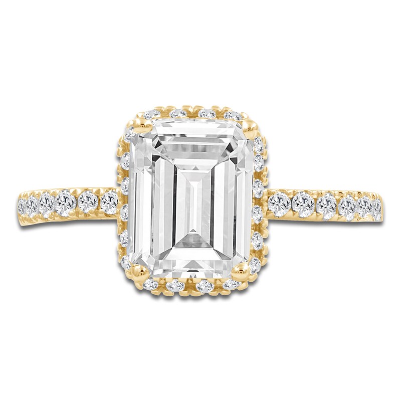 Main Image 3 of Emerald-Cut Lab-Grown Diamond Halo Engagement Ring 2 3/4 ct tw 18K Yellow Gold