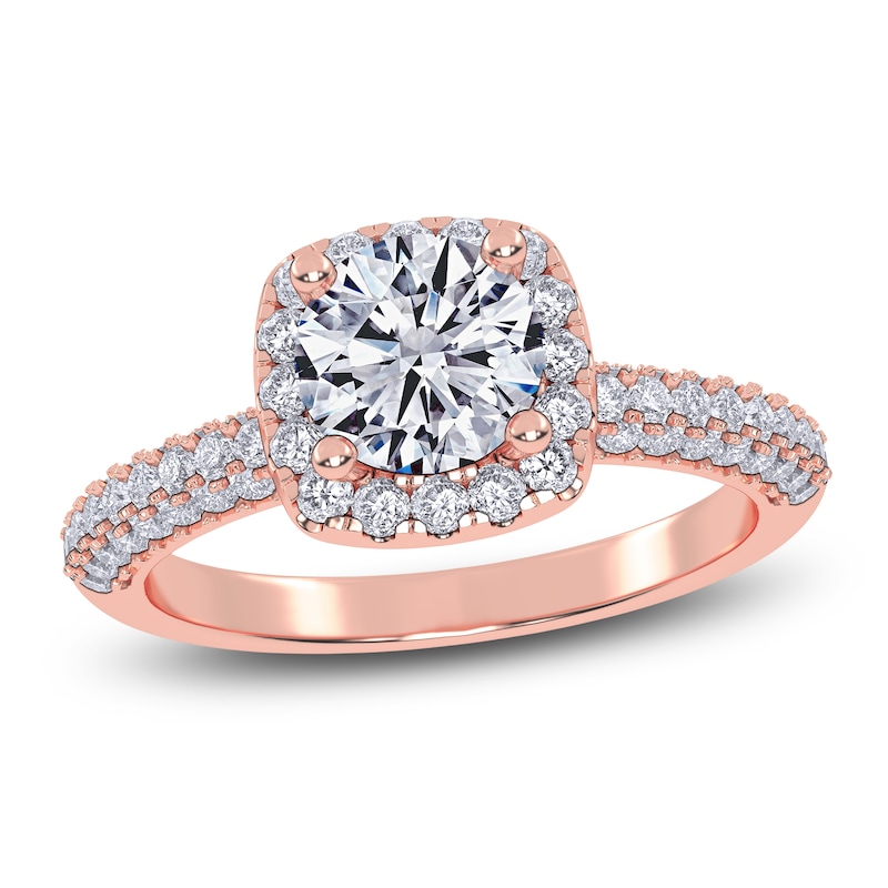 Main Image 1 of Round-Cut Lab-Grown Diamond Halo Engagement Ring 1-1/4 ct tw 14K Rose Gold