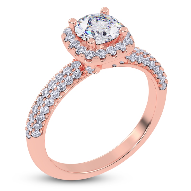 Main Image 2 of Round-Cut Lab-Grown Diamond Halo Engagement Ring 1-1/4 ct tw 14K Rose Gold