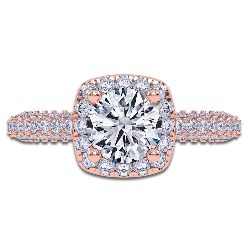 Main Image 3 of Round-Cut Lab-Grown Diamond Halo Engagement Ring 1-1/4 ct tw 14K Rose Gold