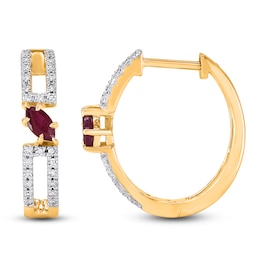 Marquise-Cut Natural Ruby & Diamond Hoop Earrings 1/6 ct tw 14K Yellow Gold