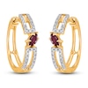 Thumbnail Image 2 of Marquise-Cut Natural Ruby & Diamond Hoop Earrings 1/6 ct tw 14K Yellow Gold