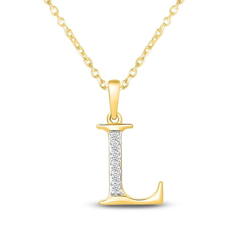Main Image 1 of Diamond Initial L Necklace 1/20 ct tw 10K Yellow Gold 18"