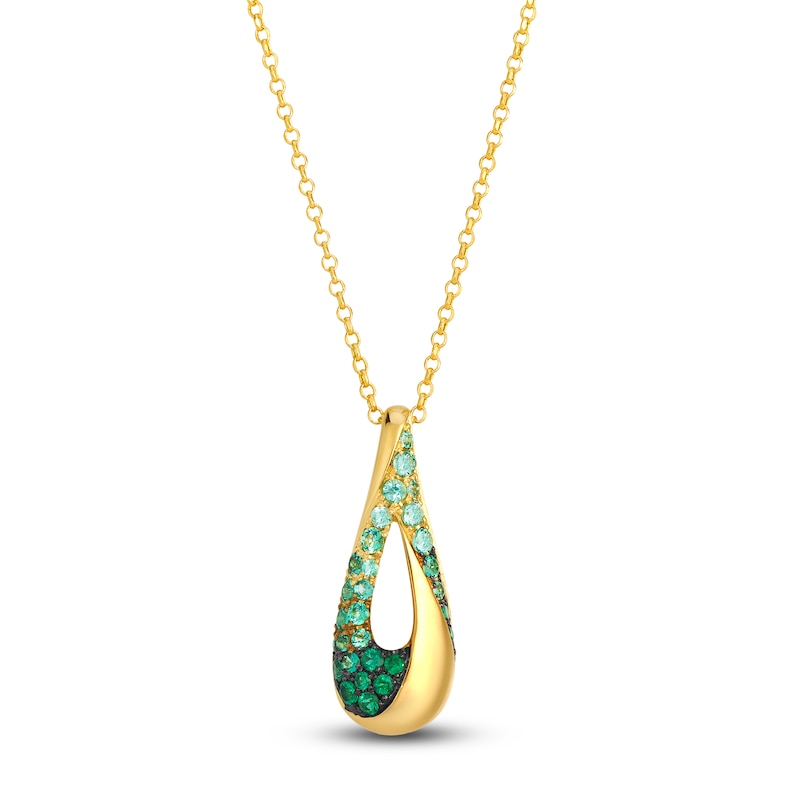 Main Image 1 of Le Vian Emerald Ombré Open Teardrop Necklace 14K Honey Gold 19"