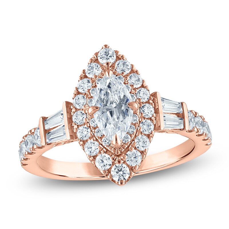 Main Image 1 of Vera Wang VOW Marquise-Cut Diamond Double Halo Engagement Ring 1-5/8 ct tw 14K Rose Gold