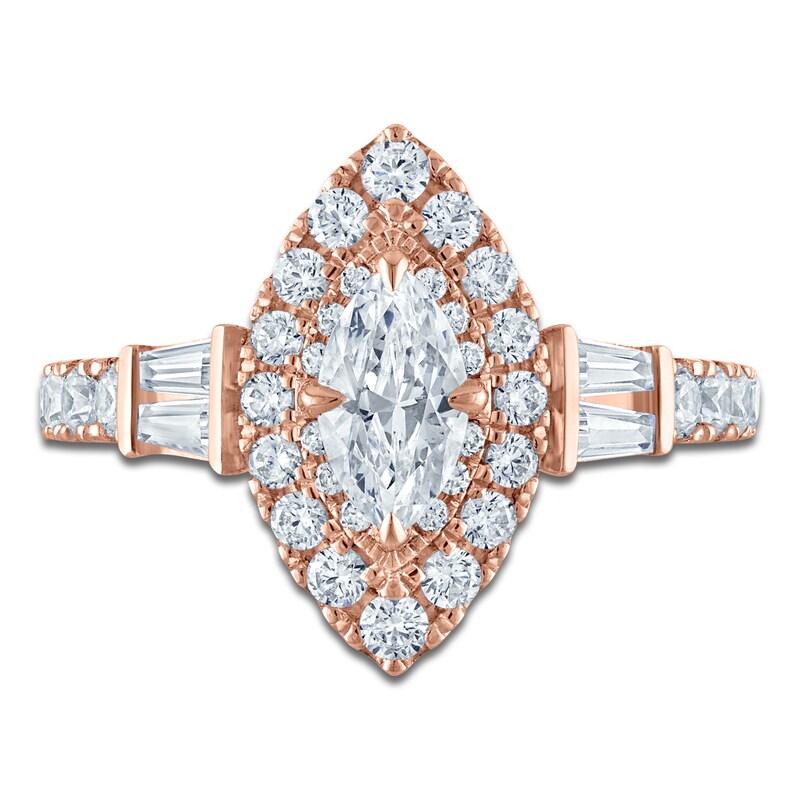 Main Image 3 of Vera Wang VOW Marquise-Cut Diamond Double Halo Engagement Ring 1-5/8 ct tw 14K Rose Gold