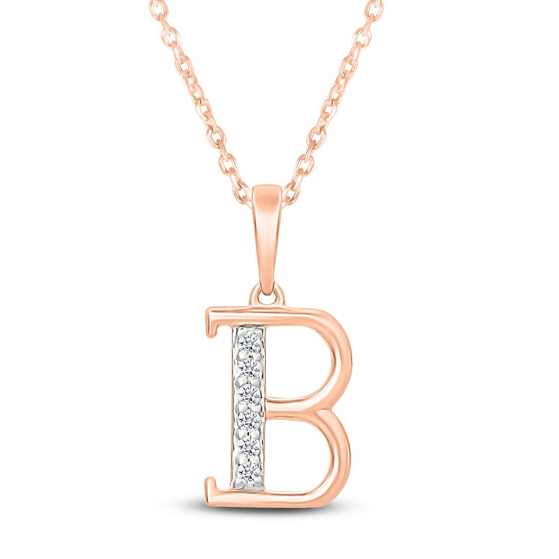 Main Image 1 of Diamond Initial B Necklace 1/20 ct tw 10K Rose Gold 18"