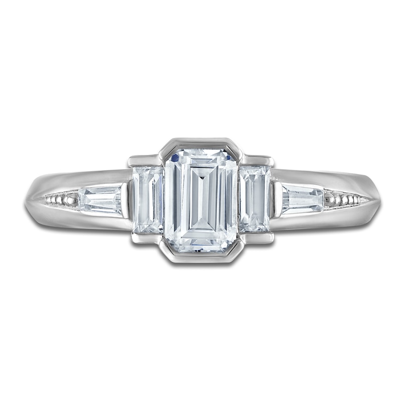 Main Image 3 of Vera Wang VOW Emerald & Baguette-Cut Diamond Three-Stone Engagement Ring 1 ct tw 14K White Gold