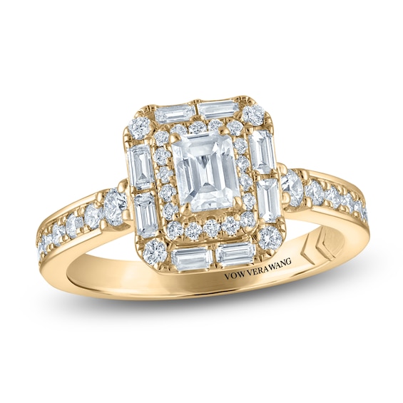 Vera Wang VOW Emerald-Cut Diamond Double Halo Engagement Ring 1-1/5 ct tw 14K Yellow Gold