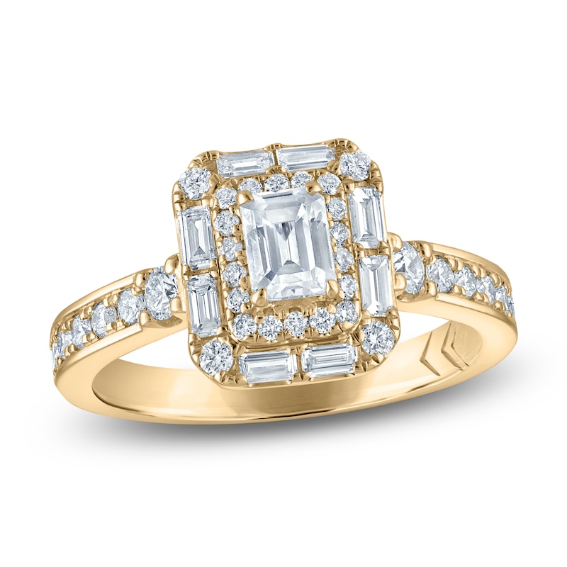Main Image 1 of Vera Wang VOW Emerald-Cut Diamond Double Halo Engagement Ring 1-1/5 ct tw 14K Yellow Gold