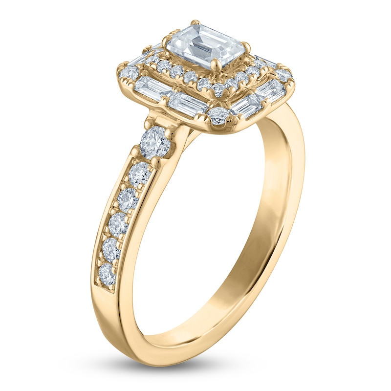 Main Image 2 of Vera Wang VOW Emerald-Cut Diamond Double Halo Engagement Ring 1-1/5 ct tw 14K Yellow Gold