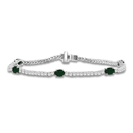Oval-Cut Lab-Created Emerald & White Lab-Created Sapphire Station Bracelet Sterling Silver 7.5"