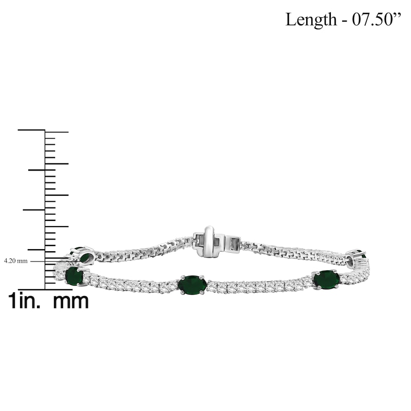 Main Image 3 of Oval-Cut Lab-Created Emerald & White Lab-Created Sapphire Station Bracelet Sterling Silver 7.5"