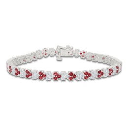 Lab-Created Ruby & White Lab-Created Sapphire Trios Bracelet Sterling Silver 7"