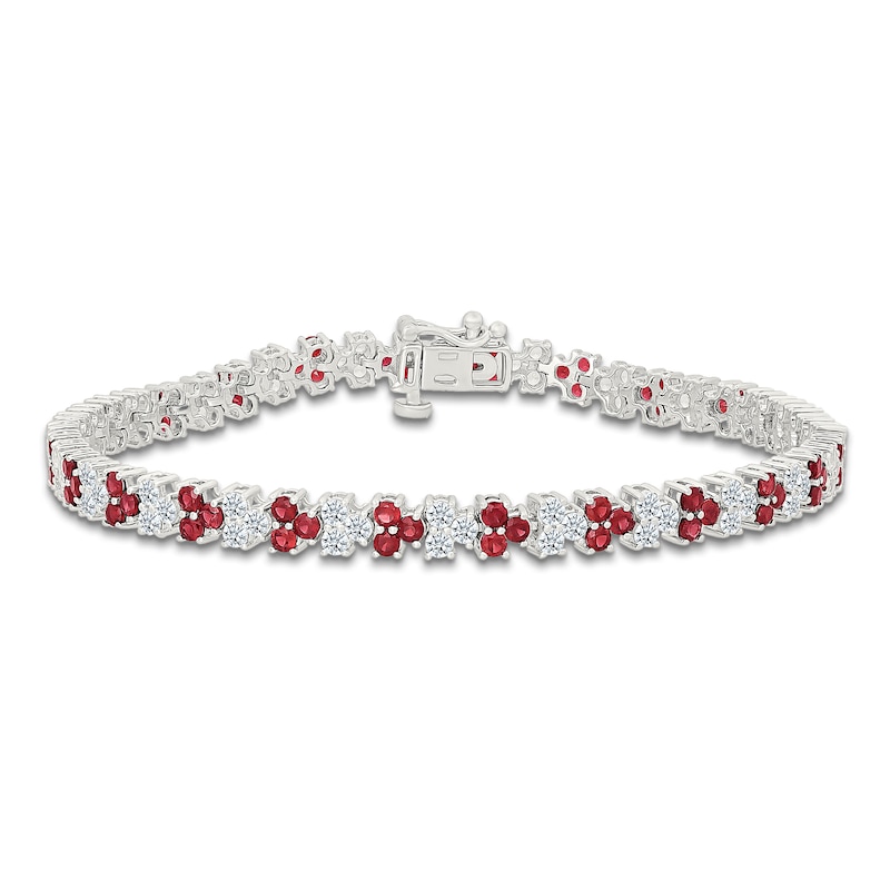 Main Image 1 of Lab-Created Ruby & White Lab-Created Sapphire Trios Bracelet Sterling Silver 7"