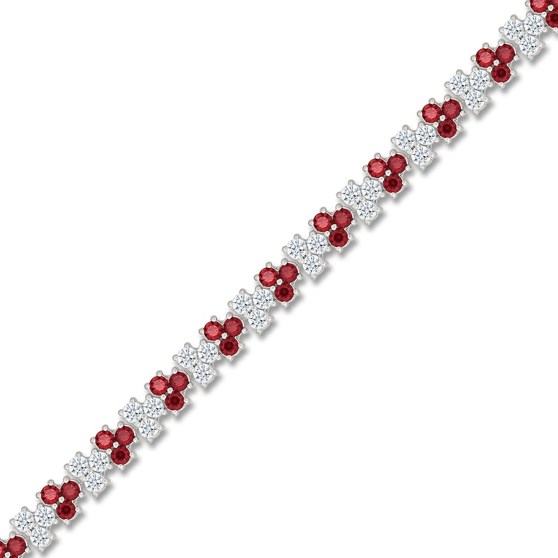 Main Image 2 of Lab-Created Ruby & White Lab-Created Sapphire Trios Bracelet Sterling Silver 7"