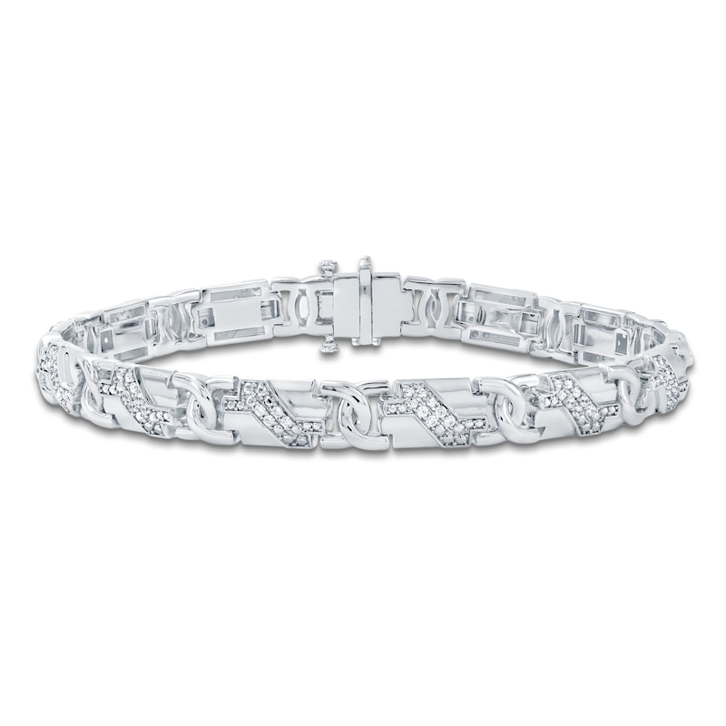 Main Image 1 of Men's Diamond Pavé Link Bracelet 1/2 ct tw Sterling Silver 8.5"