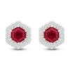 Thumbnail Image 1 of Hexagon-Cut Lab-Created Ruby & White Lab-Created Sapphire Halo Stud Earrings Sterling Silver