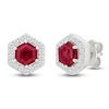 Thumbnail Image 2 of Hexagon-Cut Lab-Created Ruby & White Lab-Created Sapphire Halo Stud Earrings Sterling Silver