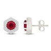 Thumbnail Image 3 of Hexagon-Cut Lab-Created Ruby & White Lab-Created Sapphire Halo Stud Earrings Sterling Silver