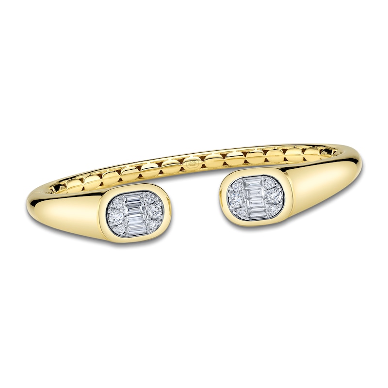 Main Image 1 of Shy Creation Baguette & Round-Cut Multi-Diamond Cuff Bangle Bracelet 1 ct tw 14K Yellow Gold