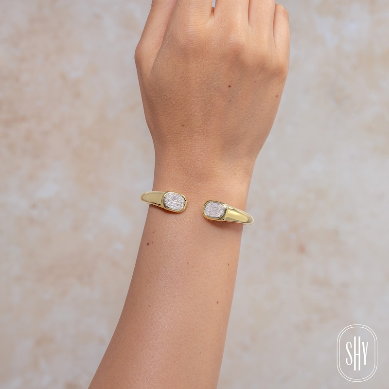 Main Image 4 of Shy Creation Baguette & Round-Cut Multi-Diamond Cuff Bangle Bracelet 1 ct tw 14K Yellow Gold