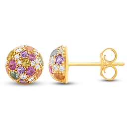 Natural Amethyst, Citrine, Peridot, Pink Sapphire, Swiss Blue Topaz & Diamond Pavé Domed Stud Earrings 1/6 ct tw 14K Yellow Gold