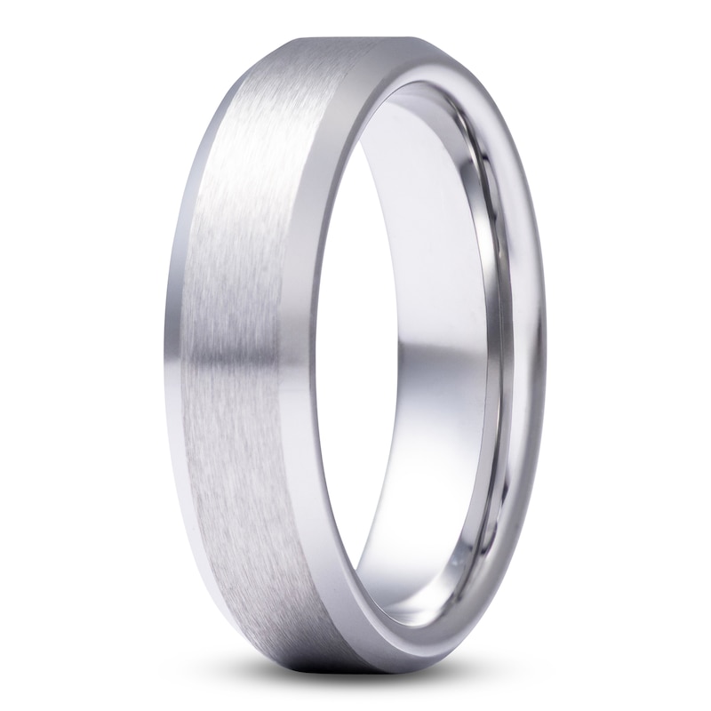 Main Image 2 of Men's Beveled-Edge Satin Wedding Band Tungsten Carbide 6mm
