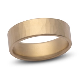 Men's Hammered Matte Wedding Band 14K Yellow Gold 7mm