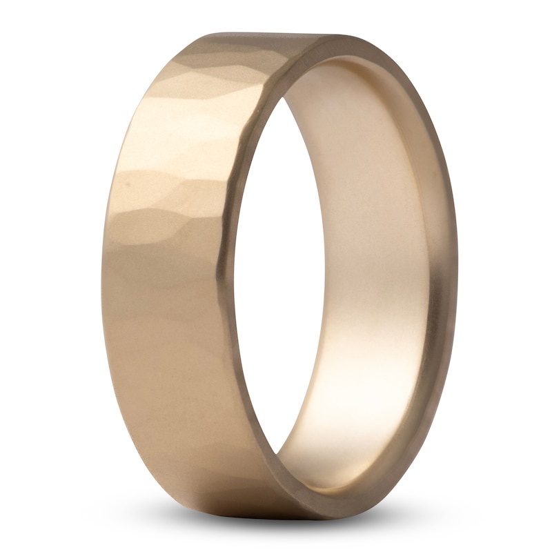 Main Image 2 of Men's Hammered Matte Wedding Band 14K Yellow Gold 7mm