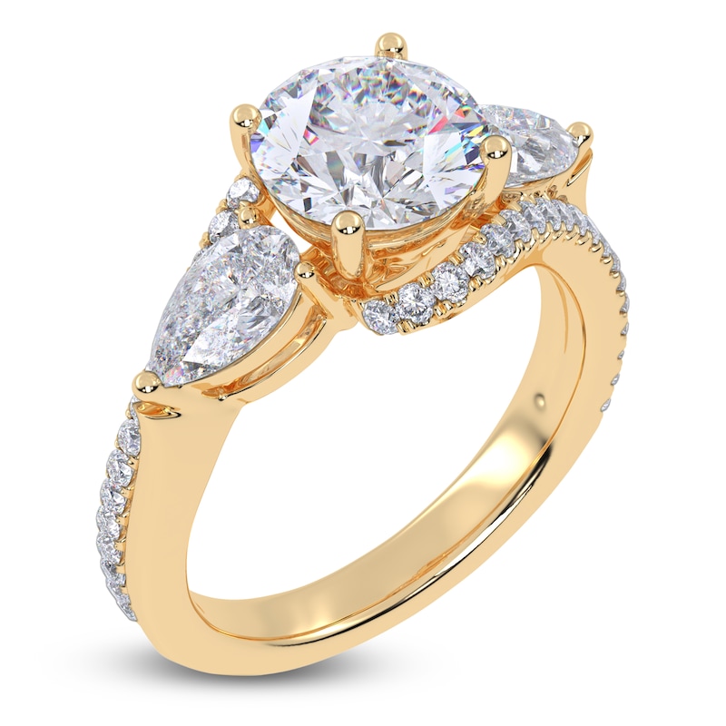 Main Image 2 of Round-Cut & Pear-Shaped Lab-Grown Diamond Three-Stone Bypass Engagement Ring 2-1/4 ct tw 14K Yellow Gold