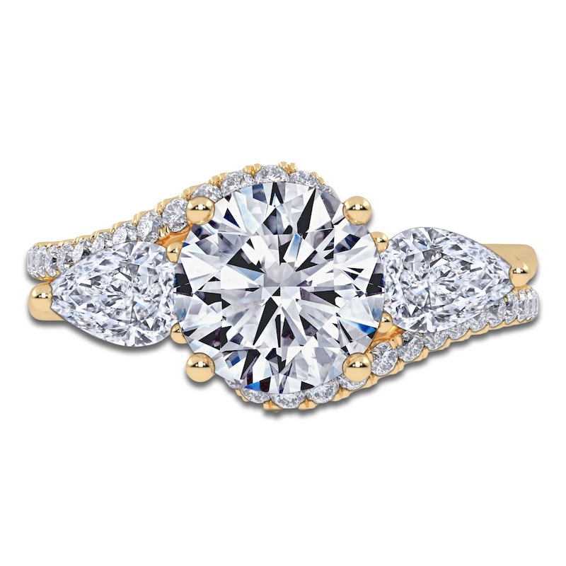 Main Image 3 of Round-Cut & Pear-Shaped Lab-Grown Diamond Three-Stone Bypass Engagement Ring 2-1/4 ct tw 14K Yellow Gold