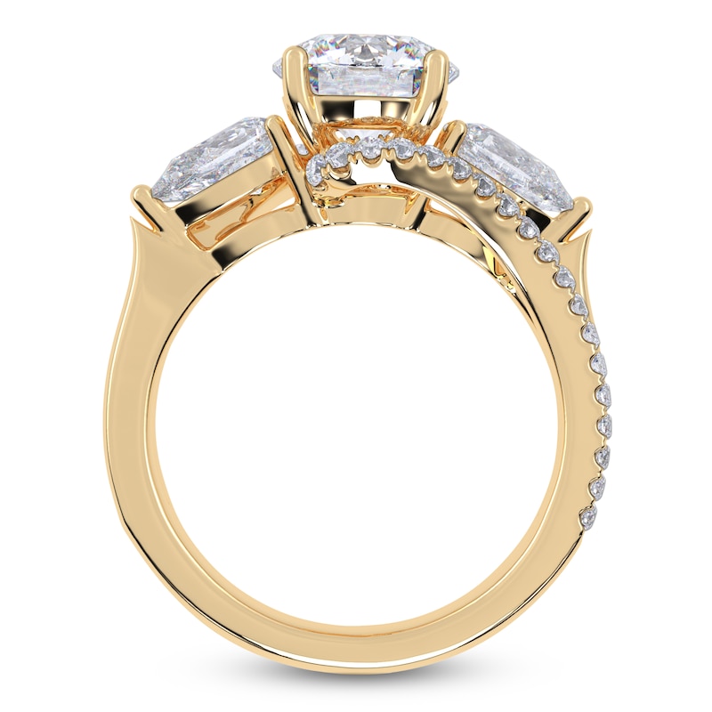 Main Image 4 of Round-Cut & Pear-Shaped Lab-Grown Diamond Three-Stone Bypass Engagement Ring 2-1/4 ct tw 14K Yellow Gold