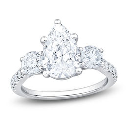Pear-Shaped & Round-Cut Lab-Grown Diamond Three-Stone Engagement Ring 3 ct tw 14K White Gold