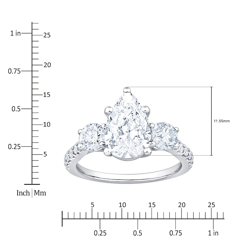 Main Image 4 of Pear-Shaped & Round-Cut Lab-Grown Diamond Three-Stone Engagement Ring 3 ct tw 14K White Gold