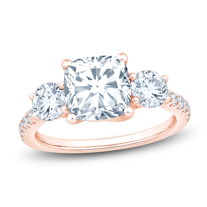 Main Image 1 of Cushion & Round-Cut Lab-Grown Diamond Three-Stone Engagement Ring 3 ct tw 14K Rose Gold