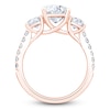 Thumbnail Image 2 of Cushion & Round-Cut Lab-Grown Diamond Three-Stone Engagement Ring 3 ct tw 14K Rose Gold
