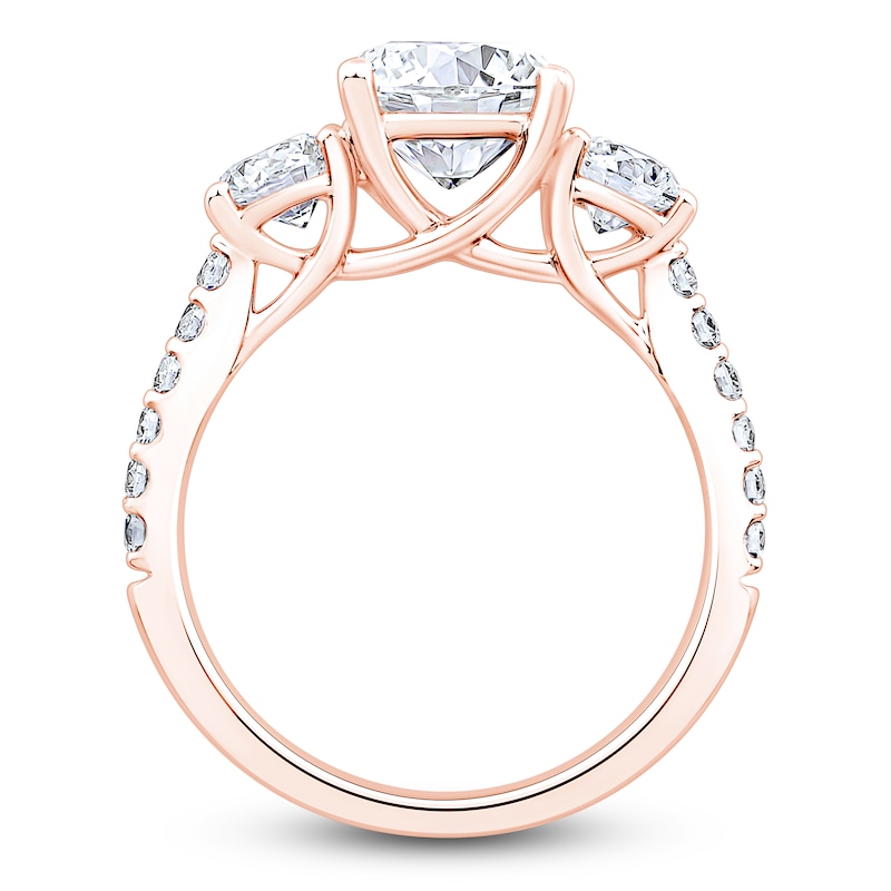 Main Image 2 of Cushion & Round-Cut Lab-Grown Diamond Three-Stone Engagement Ring 3 ct tw 14K Rose Gold