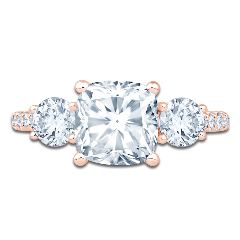 Main Image 3 of Cushion & Round-Cut Lab-Grown Diamond Three-Stone Engagement Ring 3 ct tw 14K Rose Gold