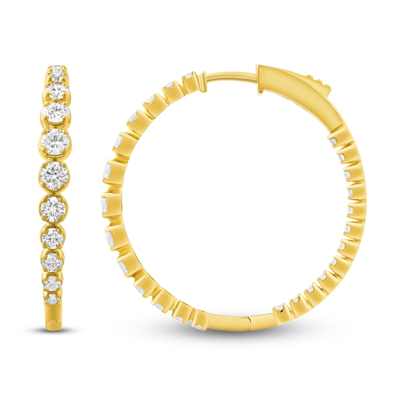 Main Image 1 of Lab-Grown Diamond Graduated Inside-Out Hoop Earrings 2 ct tw 14K Yellow Gold