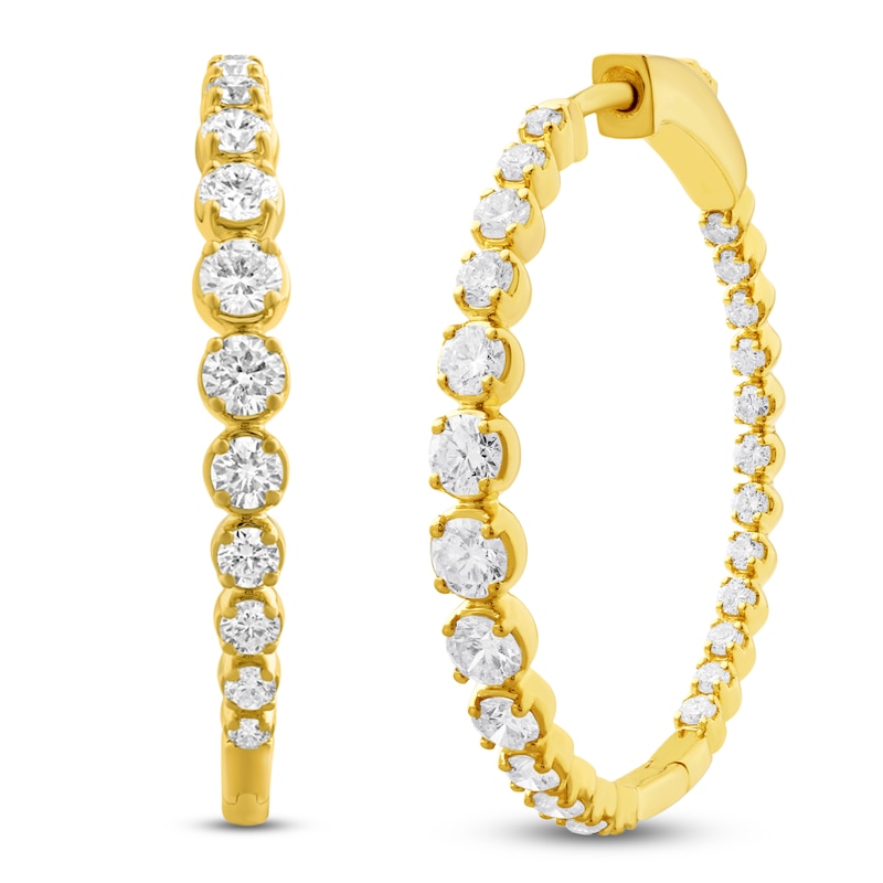 Main Image 2 of Lab-Grown Diamond Graduated Inside-Out Hoop Earrings 2 ct tw 14K Yellow Gold