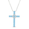Thumbnail Image 1 of Natural Swiss Blue Topaz & White Lab-Created Sapphire Cross Necklace Sterling Silver 18"