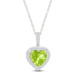 Heart-Shaped Natural Peridot & White Lab-Created Sapphire Heart Necklace Sterling Silver 18"