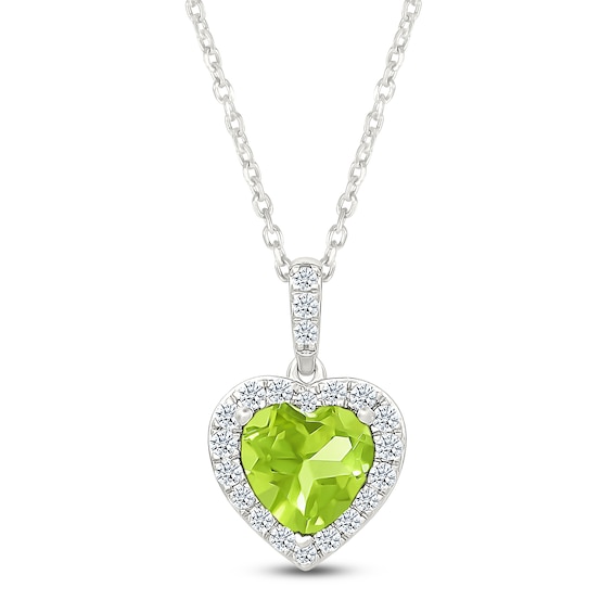 Heart-Shaped Natural Peridot & White Lab-Created Sapphire Heart Necklace Sterling Silver 18"