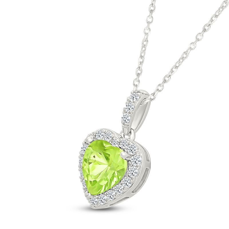 Main Image 2 of Heart-Shaped Natural Peridot & White Lab-Created Sapphire Heart Necklace Sterling Silver 18"