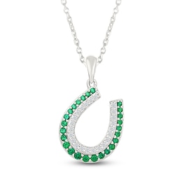 Lab-Created Emerald & White Lab-Created Sapphire Horseshoe Necklace Sterling Silver 18"
