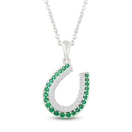Lab-Created Emerald & White Lab-Created Sapphire Horseshoe Necklace 10K White Gold 18"