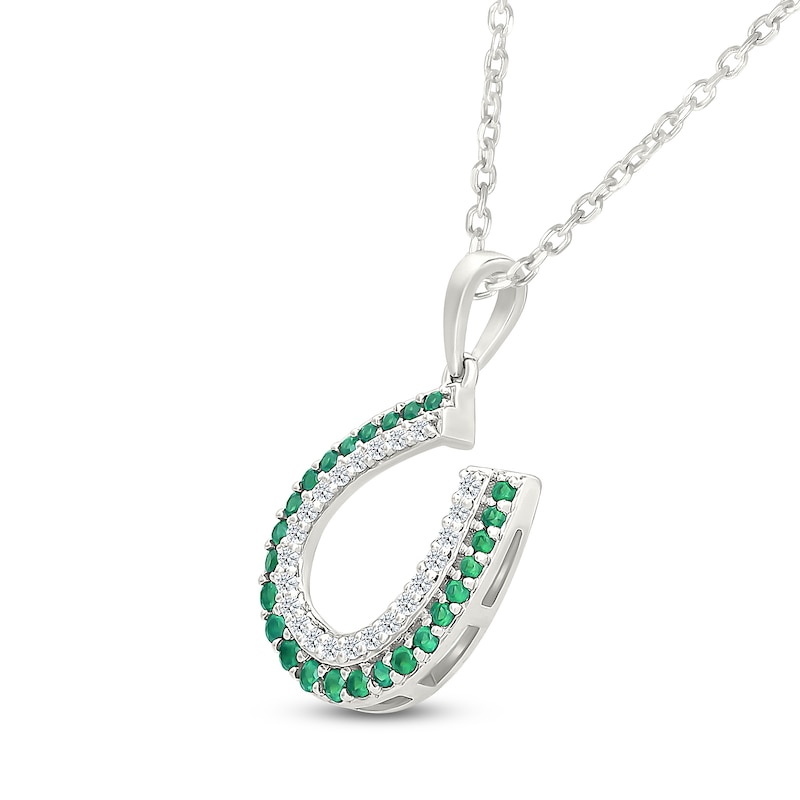 Main Image 2 of Lab-Created Emerald & White Lab-Created Sapphire Horseshoe Necklace 10K White Gold 18"