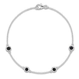 Natural Black Onyx Bezel-Set Bracelet Sterling Silver 7.25"