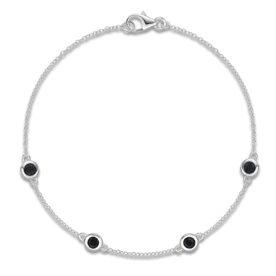 Natural Black Onyx Bezel-Set Bracelet Sterling Silver 7.25"
